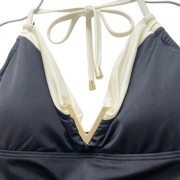 NWT Vince Camuto Halter Takini Black & Cream Two Piece Swimsuit Size Medium NEW - Picture 4 of 15